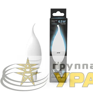Лампа светодиодная Black 6.5Вт свеча на ветру 4100К нейтр. бел. E14 550лм GAUSS 104101207