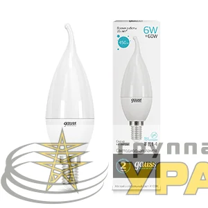 Лампа светодиодная Elementary Candle Tailed 6Вт свеча на ветру 4100К нейтр. бел. E14 GAUSS 34126