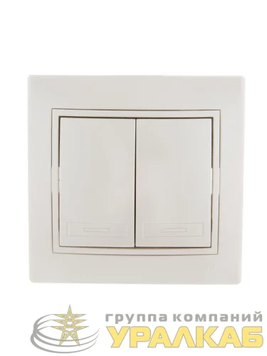 Выключатель 2-кл. СП Mira 10А IP20 со вставкой жемчуж./бел. перламутр. LEZARD 701-3030-101 детальная картинка