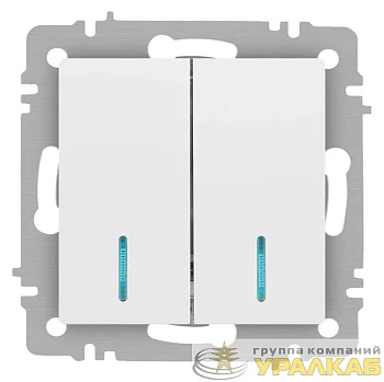 Выключатель 2-кл. СП Accent 6-105-01М 10А IP20 250В с подсветкой AL/CU бел. матов. Intro Б0063507