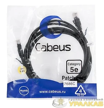 Патч-корд U/UTP кат.5E PC-UTP-RJ45-Cat.5e-3m-BK 2xRJ45/8p8c неэкранир. PVC 3м черн. Cabeus 7686c