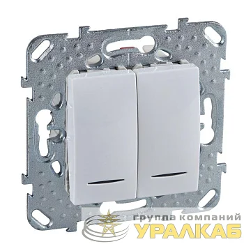 Переключатель проходной 2-кл. 2мод. СП Unica 10А IP20 (2х(сх. 6а)) с подсветкой механизм бел. SchE MGU5.0303.18NZD