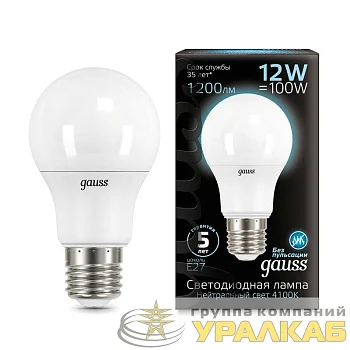 Лампа светодиодная Black 12Вт A60 грушевидная 4100К нейтр. бел. E27 1200лм GAUSS 102502212