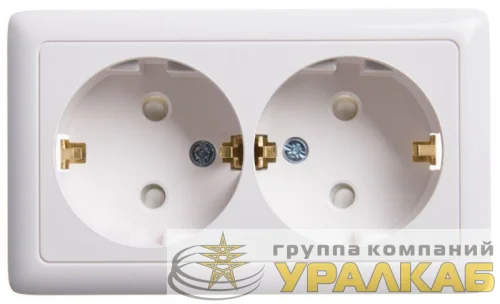 Розетка 2-м ОП Хит 16А IP20 с заземл. защ. шторки бел. SE RA16-239-B детальная картинка