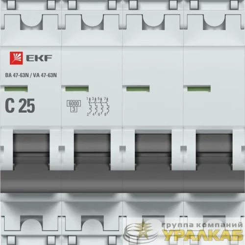 Выключатель автоматический модульный 4п C 25А 6кА ВА 47-63N PROxima EKF 