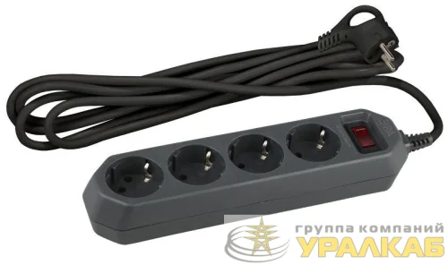 Удлинитель с сетевым фильтром 4х1.5м с заземл. 10А IP20 USF-M-4es-1.5m-B ПВС 3х0.75 термозащита с выкл. черн. Эра 