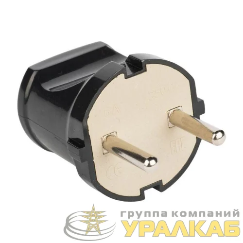Вилка прямая 6А 250В без заземл. черн. EKF AVP6-30 детальная картинка