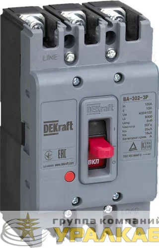 Выключатель автоматический 3п 100А 25кА ВА-302 DEKraft 
