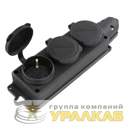 Колодка удлинителя 3-м Компакт 1ф с заглушками каучук UNIVersal 1323 детальная картинка