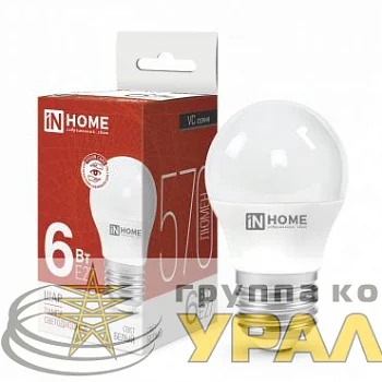 Лампа светодиодная LED-ШАР-VC 6Вт шар 4000К нейтр. бел. E27 570лм 230В IN HOME 4690612020532