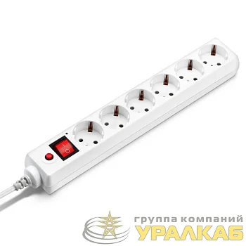 Удлинитель с сетевым фильтром 6х1.8м с заземл. 10А IP20 600SH-1.8-W 2.2кВт CCA бел. BURO 992246