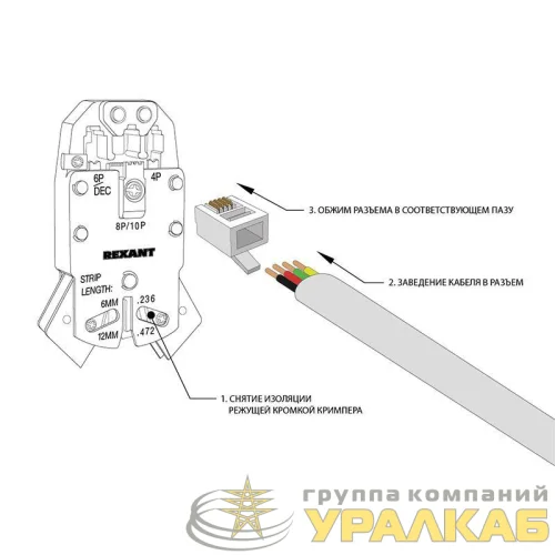Разъем телефонный RJ-14 6P4C (уп.100шт) Rexant 05-1012 детальная картинка