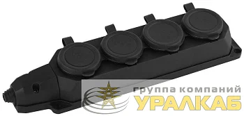 Колодка удлинителя 4-м с заземл. 16А IP44 K-4e-B-IP44 каучук черн. Эра Б0044546