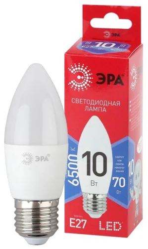 Лампа светодиодная ECO LED B35-10W-865-E27 R (диод свеча 10Вт холодн. E27) (10/100/3500) ЭРА 