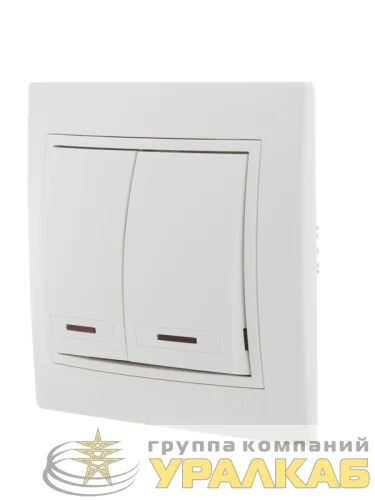 Выключатель 2-кл. СП Mira 10А IP20 с подсветкой с бел. вставкой бел. LEZARD 701-0202-112 детальная картинка