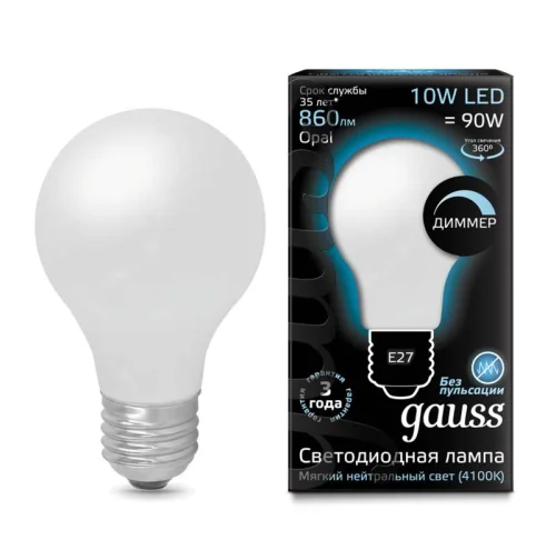 Лампа светодиодная Black Filament A60 E27 10Вт 4100К OPAL диммир. Gauss 102202210-D детальная картинка