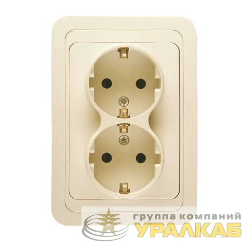 Розетка 2-м СП Mimoza 16А IP20 с заземл. крем./крем. Makel 25082 детальная картинка
