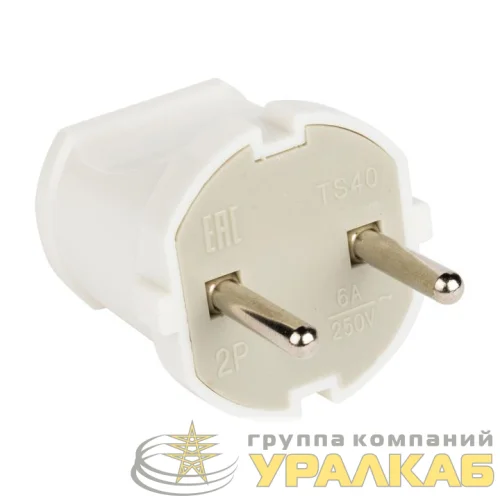 Вилка прямая 6А 250В без заземл. бел. EKF AVP6-10 детальная картинка