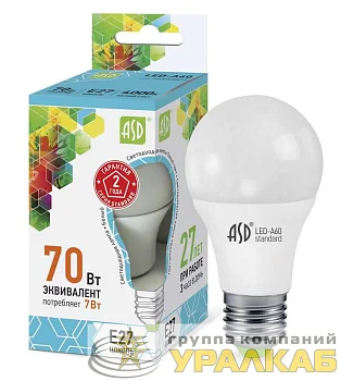 Лампа светодиодная LED-A60-standard 7Вт грушевидная 4000К нейтр. бел. E27 630лм 160-260В ASD 4690612001678