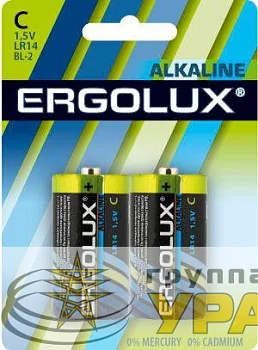 Элемент питания алкалиновый C/LR14 1.5В Alkaline BL-2 (блист.2шт) Ergolux 11751
