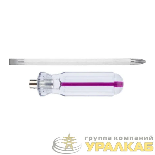 Отвертка комбинированная прозрачная рукоятка двухсторонний стержень 120мм (крестовая PH2 шлицевая SL 6мм) Rexant 12-4742 детальная картинка