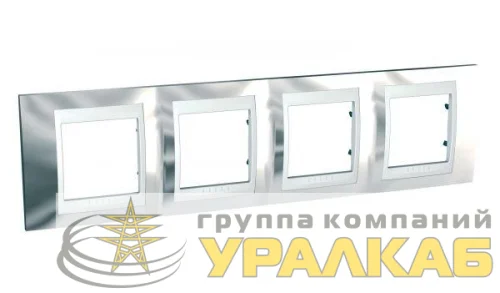 Рамка 4-м Unica серебро бел. вставка SchE MGU66.008.810 детальная картинка