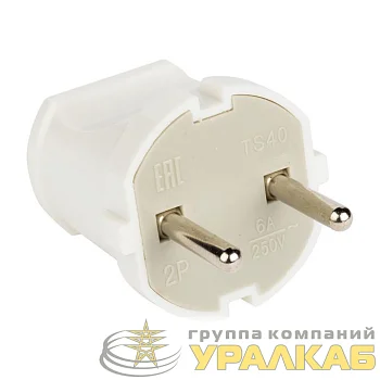 Вилка прямая 6А 250В без заземл. бел. EKF AVP6-10