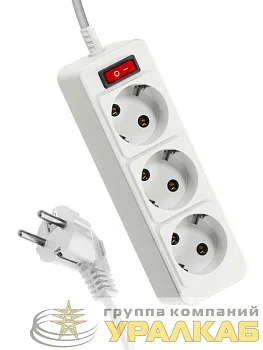 Удлинитель 3х3м с заземл. 10А IP20 ПВС 3х0.75 с выкл. КОСМОС 