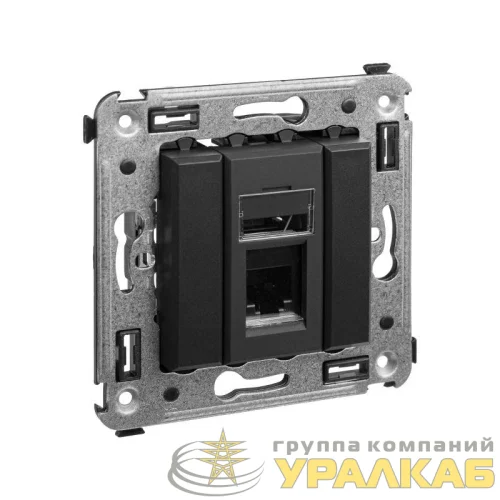 Розетка телефонная 1-м RJ-12 СП Avanti "Черный матовый" DKC 4412313 детальная картинка