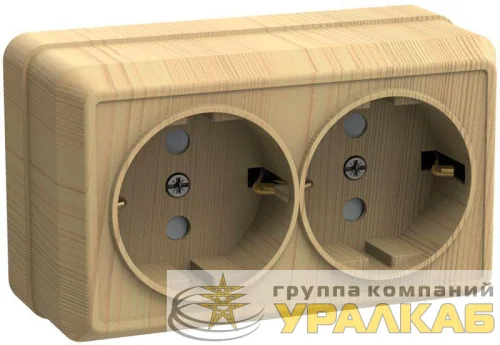 Розетка 2-м ОП Октава РС22-3-ОС 16А IP20 с заземл. сосна IEK ERO21-K03-16-DC детальная картинка