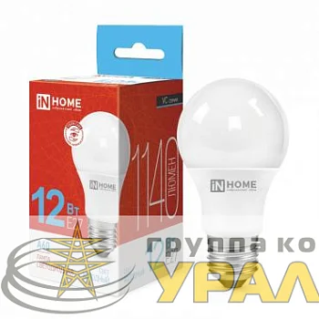 Лампа светодиодная LED-A60-VC 12Вт грушевидная 6500К холод. бел. E27 1140лм 230В IN HOME 4690612020259