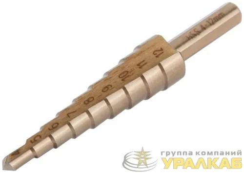 Сверло ступенчатое HSS Co5% (Р6М5К5) по металлу 9 ступеней 4-12мм FIT 36391 детальная картинка