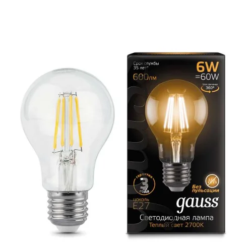 Лампа светодиодная филаментная Black Filament 6Вт A60 2700К E27 Gauss 102802106 детальная картинка