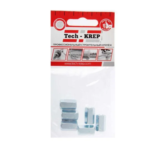 Гайка соединительная М6 цинк. DIN 6334 (уп.6шт) пакет Tech-Krep 