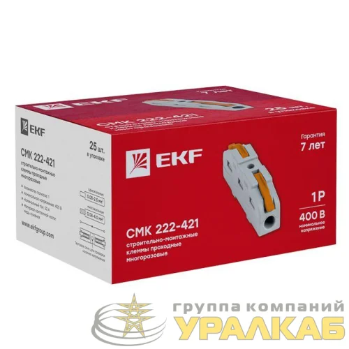 Клемма строительно-монтажная СМК проходная 222-421 1п 0.08-4кв.мм (уп.25шт) PROxima EKF 