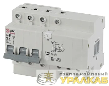 Выключатель автоматический дифференциального тока 4п (3P+N) 40А 30мА тип AC SIMPLE-mod-39 х-ка Эра Б0039297
