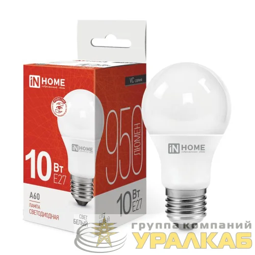 Лампа светодиодная LED-A60-VC 10Вт грушевидная 4000К нейтр. бел. E27 950лм 230В IN HOME 4690612020211 детальная картинка