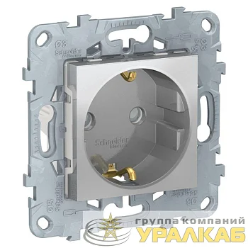 Механизм розетки 1-м 2мод. Unica New 16А IP21 250В с заземл. защ. шторки винт. клеммы алюм. SchE 