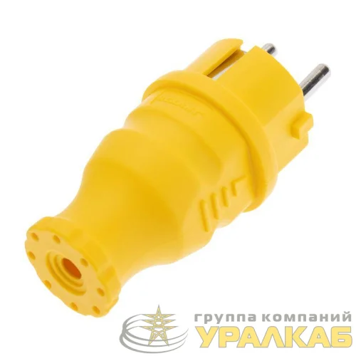Вилка прямая влагозащищенная с заземл. 16А. IP44 каучук желт. Rexant 