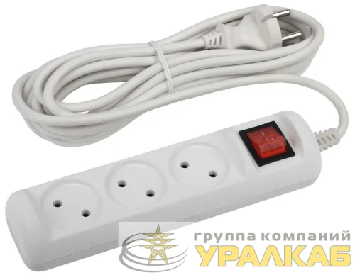 Удлинитель 3х5м без заземл. 10А IP20 U-3s-5m-2х1 ПВС 2х1 с выкл. Эра 