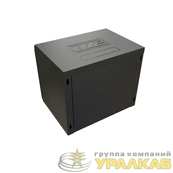 Шкаф настенный 19дюйм WR-TW-1266-GP-RAL9004 (19дюйм) 12U 650х600х600мм RAL 9004 стеклянная дверь черн. (разобранный) WRline 520247