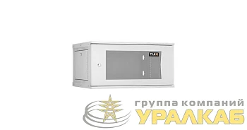 Шкаф настенный 19дюйм 6U стекл. дверь Ш600хВ303хГ450мм 1 пара монтаж. направляющих разборн. сер. TLK TWI-066045-R-G-GY