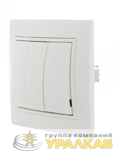 Выключатель 3-кл. СП Mira 10А IP20 с бел.вставкой бел. LEZARD 701-0202-109 детальная картинка