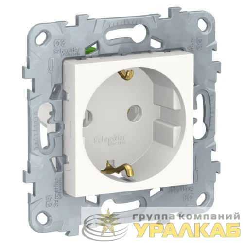 Механизм розетки 1-м СП 2мод. Unica New 16А IP20 250В с заземл. без защ. шторок быстрозажим. клеммы бел. SchE NU505618 детальная картинка