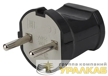 Вилка без заземл. прямая 10А черн. Vx1-B ЭРА 