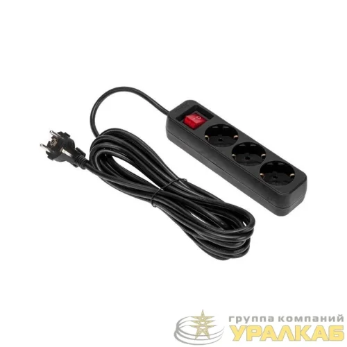 Удлинитель 3х5м с заземл. STANDARD 3х1кв.мм с выкл. черн. Rexant 