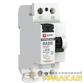 Выключатель дифференциального тока (УЗО) 2п 32А 30мА (электрон.) Basic EKF elcb-2-32-30e-sim