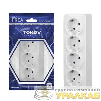 Розетка 4-м ОП Frea 16А IP20 250В с заземл. АБС-пластик бел. TOKOV ELECTRIC TKE-FR-R4Z-C01
