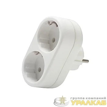 Разветвитель 2-м плоский с заземл. 16А 3500Вт 250В бел. DОМТОК 