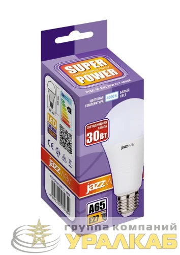 Лампа светодиодная PLED-SP 30Вт A65 4000К нейтр. бел. E27 230/50Гц JazzWay 5019690 детальная картинка